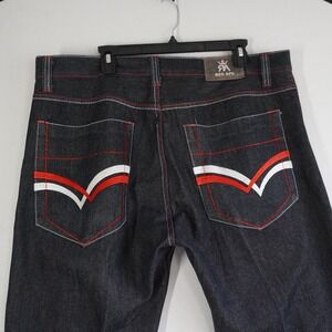 Red Ape Mens Dark Wash Contrast Stitch Straight Leg Denim Jeans 40x32 Urban Y2K